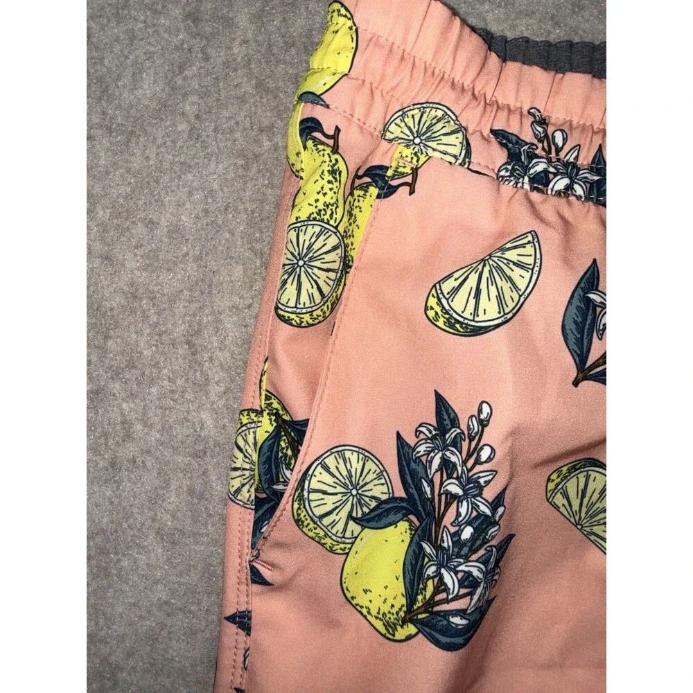 Hurley Men’s Size Small Peach Swim Trunks With Built In Shorts Lemons Pockets